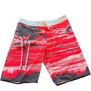 Billabong Platinum X PX2 Mens Board Shorts 34 Tropical Marlin Red Palm‎ Tree Y2k
